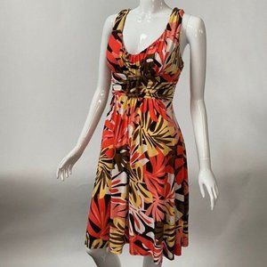 Bisou Bisou Dress Sz 8 Fit and Flare Pink,Brown Polyester